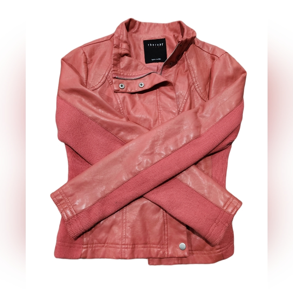 Therapy Coral Pink Leather Jacket Faux
